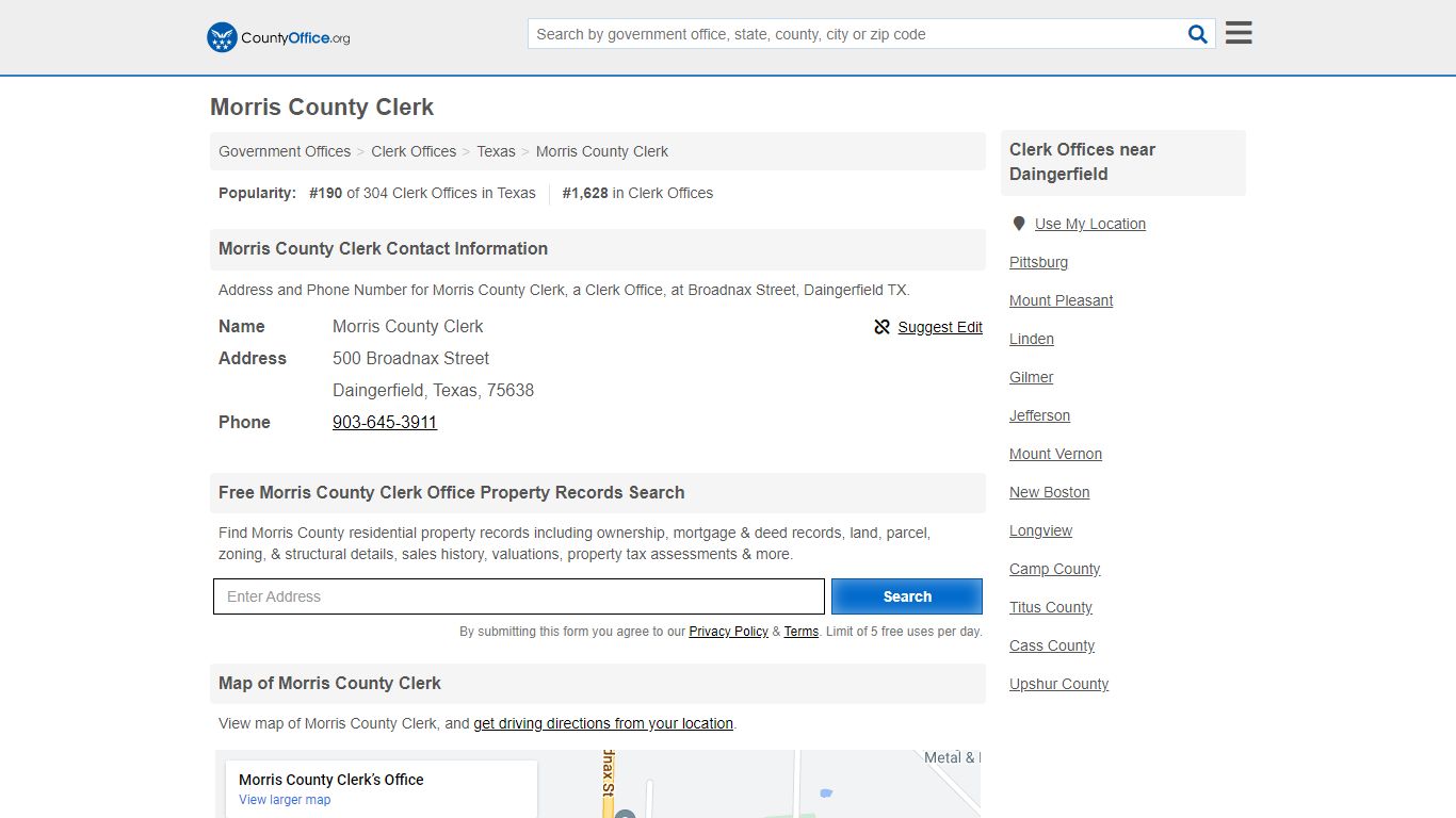 Morris County Clerk - Daingerfield, TX (Address and Phone)